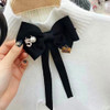 Ladies Three-dimensional Letter Cloth Brooch College Style Sweet Long Ribbon Bow-knot Bow Tie Costume Accessories(Black)