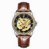 FNGEEN 8866 Woman Waterproof Watch Fashion Double-Sided Hollow Automatic Mechanical Watch(Leather Gold Black Surface)