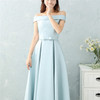 Satin Long Bridesmaid Sisters Skirt Slim Graduation Gown, Size:XS(Ice Blue A)