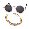 Fashion Cool Funny Pet Accessories Sunglasses Vintage Straw Hat Dog Gold Necklace Bell Collar Cat Tie, Size: Two-Piece