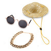 Fashion Cool Funny Pet Accessories Sunglasses Vintage Straw Hat Dog Gold Necklace Bell Collar Cat Tie, Size: Three-Piece