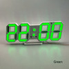 6609 3D Stereo LED Alarm Clock Living Room 3D Wall Clock, Colour: Green