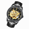 FNGEEN 8866 Men Waterproof Watch Fashion Double-Sided Hollow Automatic Mechanical Watch(Black Leather Black Steel Black Surface)