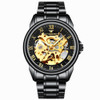 FNGEEN 8866 Men Waterproof Watch Fashion Double-Sided Hollow Automatic Mechanical Watch(Black Steel Black Surface)
