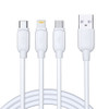 ROCK G12 3A 3 In 1 8 Pin + Micro + Type-C / USB-C Multi-function Charging Data Cable, Length: 1.2m(White)