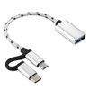 USB 3.0 Female to Micro USB + USB-C / Type-C Male Charging + Transmission OTG Nylon Braided Adapter Cable, Cable Length: 11cm(Silver)