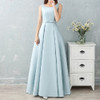 Satin Long Bridesmaid Sisters Skirt Slim Graduation Gown, Size:S(Ice Blue A)