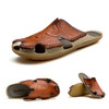 Summer Men Leather Slippers Casual Large Size Flat Beach Shoes, Size: 39(Red Brown)