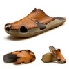 Summer Men Leather Slippers Casual Large Size Flat Beach Shoes, Size: 39(Yellow Brown)