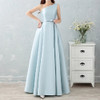 Satin Long Bridesmaid Sisters Skirt Slim Graduation Gown, Size:S(Ice Blue F)