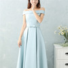 Satin Long Bridesmaid Sisters Skirt Slim Graduation Gown, Size:M(Ice Blue A)