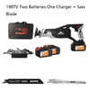 NANWEI Lithium Battery Reciprocating Metal Saw Household Portable Logging Saw, CN Plug, 198TV Two Batteries One Charger + Saw Blade