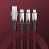 3A 3 in 1 USB to 8Pin + Micro USB + USB-C / Type-C Zinc Alloy Super-fast Charging Cable (Wine Red)