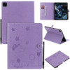 For iPad Pro 12.9 (2020) & (2018) Cat Bee Embossing Pattern Horizontal Flip Leather Case with Holder & Card Slots & Wallet & Pen Slot(Purple)