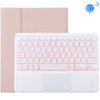 TG-102BCS Detachable Bluetooth White Keyboard + Microfiber Leather Protective Case for iPad 10.2 inch / iPad Air (2019), with Touch Pad & Backlight & Pen Slot & Holder (Pink)