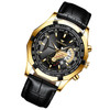 FNGEEN S001 Men Waterproof Watch Non-Mechanical Calendar Watch(Black Leather Full Gold Black Surface)