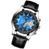 FNGEEN S001 Men Waterproof Watch Non-Mechanical Calendar Watch(Black Leather Black Steel Blue Surface)