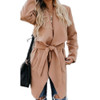 Women Woolen Coat Mid-length Windbreaker (Color:Khaki Size:XXXXL)