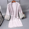 Robes  Elegant Sleepwear Sexy Lace Women Dressing Kimono Silk Bath Robe, Size:L(Light Purple)