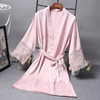 Robes  Elegant Sleepwear Sexy Lace Women Dressing Kimono Silk Bath Robe, Size:XL(Pink)