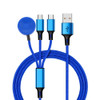 3 In 1 8 Pin + Type-C / USB-C + Magnetic Charging Base Multi-function Charging Cable, Length: 1m (Blue)