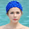 Pearl Three-dimensional Handmade Flower Swimming Cap for Women(Royal Blue)