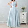 Satin Long Bridesmaid Sisters Skirt Slim Graduation Gown, Size:XL(Ice Blue F)