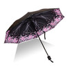 Lightweight Portable Three Folding Folding Umbrella, Black Waterproof Anti-UV, L Pattern