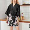 Womens Summer Print Kimono Robe Satin Lace Gown Fashion Sleepwear, Size:L(Black)