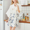 Womens Summer Print Kimono Robe Satin Lace Gown Fashion Sleepwear, Size:XL(White)