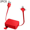 2 PCS 3A USB To 8Pin + Micro USB + USB-C / Type-C Telescopic Three-In-One Data Cable with Mobile Phone Holder Data Cable, Length: 1m(Flame Red)