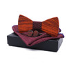 3 in 1 Men Rosewood Bowknot + Pocket Square Towel + 2 Cufflinks Set(Red)