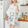 Womens Summer Print Kimono Robe Satin Lace Gown Fashion Sleepwear, Size:XXL(White)