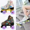 Adult Children Graffiti Roller Skates Shoes Double Row Four-Wheel Roller Skates Shoes, Size: 37(Flash Wheel Black)