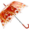 Green Leaf Transparent Umbrella Straight Rod Crooked Umbrella(Red)