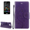 Flowers Embossing Horizontal Flip Leather Case for Wiko U Feel, with Holder & Card Slots & Wallet & Lanyard(Purple)