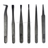 JF-S6in1 6 in 1 Anti-static Carbon Fiber Straight and Curved Tip Tweezers(Black)