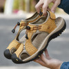 Summer Large Size Men Beach Shoes Leather Breathable Wading Casual Sandals, Size: 39(Gold)