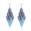 3 PCS Bohemian Hollow Leaves Tassel Drop Earrings Ladies Jewelry Gifts(Blue)