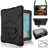 360 Degree Rotation Silicone Protective Cover with Holder and Hand Strap and Long Strap for iPad 5 / iPad Air(Black)