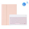 Y0N5 TPU Case Lambskin Texture Round Keycap Bluetooth Keyboard Leather Case with Holder For Xiaomi Pad 5 / 5 Pro(Pink + Pink)