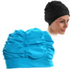 Women Earmuffs Pleated Cloth Swimming Cap(Lake Blue)