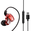 POLVCDG D6T USB-C / Type-C Interface Double Moving Circle In Ear Wired Stereo Earphone for Xiaomi / OPPO / Huawei / Vivo, Tuning Version (Red)