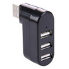180 Degree Rotation USB Head 3 Ports USB 2.0 Portable HUB(Black)