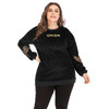 Plus Size Women Embroidered Round Neck Long Sleeve Pullover (Color:Black Size:XXXL)