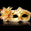 Halloween Masquerade Party Dance Plating Side Flower Feather Venice Princess Mask (Gold)