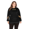 Plus Size Women Embroidered Round Neck Long Sleeve Pullover (Color:Black Size:XXXXL)