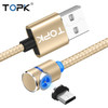 TOPK 1m 2.4A Max USB to Micro USB 90 Degree Elbow Magnetic Charging Cable with LED Indicator(Gold)