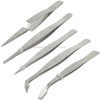 High-precision Electronic Stainless Steel Elbow & Straight Tweezers, include 5 kind of Tweezers(Silver)