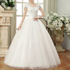 Vintage Lace Short Sleeved Round Neck Slim Slim Wedding Dress, Size:M(White)